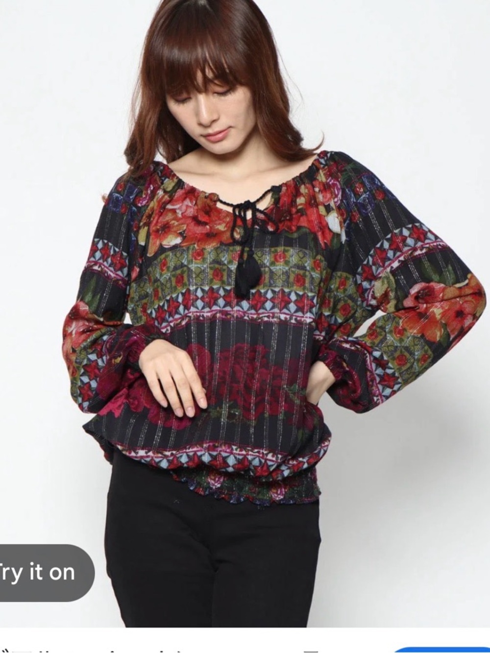 Desigual floral boho peasant top blouse black red sz XL whimsigoth
